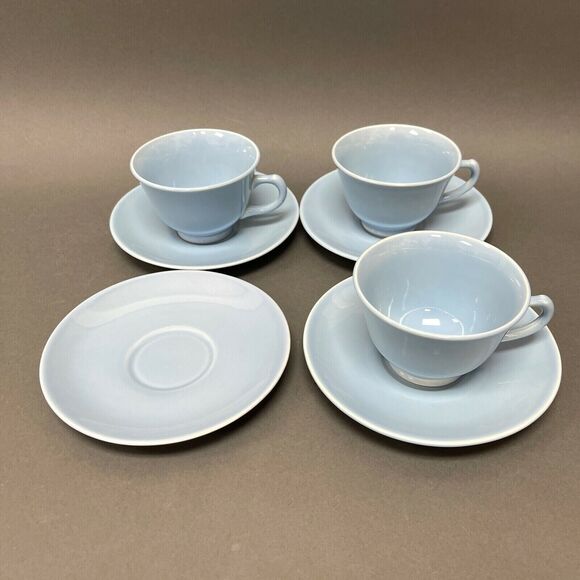 Vintage TS&T Taylor Smith & T Lu-Ray Pastels Blue Cups and Saucers Lot of 7 - Picture 1 of 8